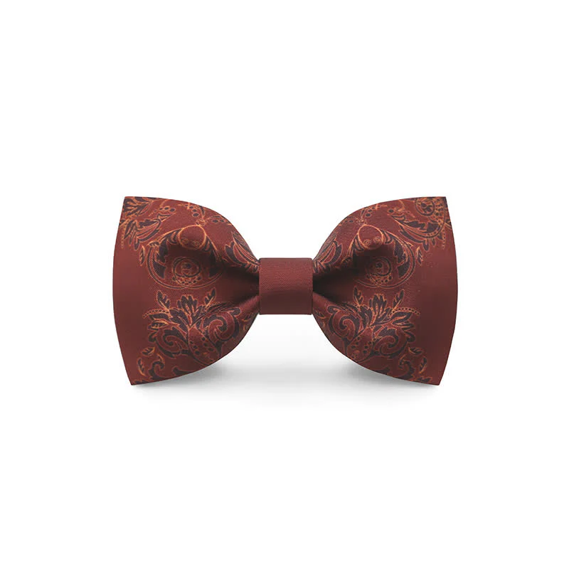 Men's Graceful Red Wave Floral Printed Bow Tie - Image 9