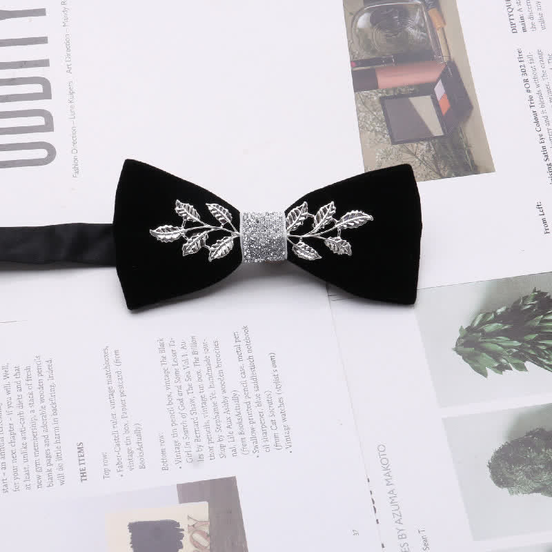 Men's Graceful Velvet Decorative Rhinestone Metal Bow Tie - Image 2
