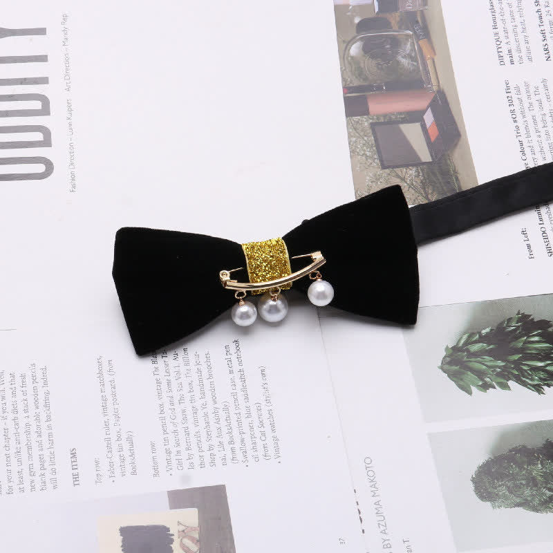 Men's Graceful Velvet Decorative Rhinestone Metal Bow Tie - Image 3