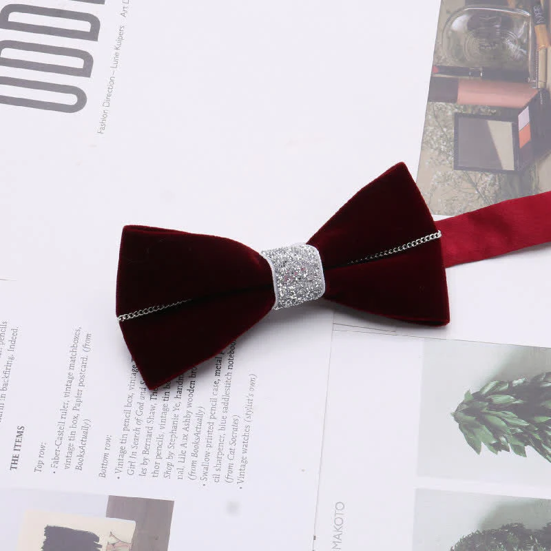 Men's Graceful Velvet Decorative Rhinestone Metal Bow Tie - Image 4