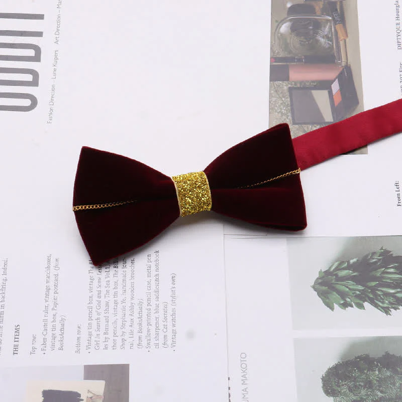 Men's Graceful Velvet Decorative Rhinestone Metal Bow Tie - Image 5