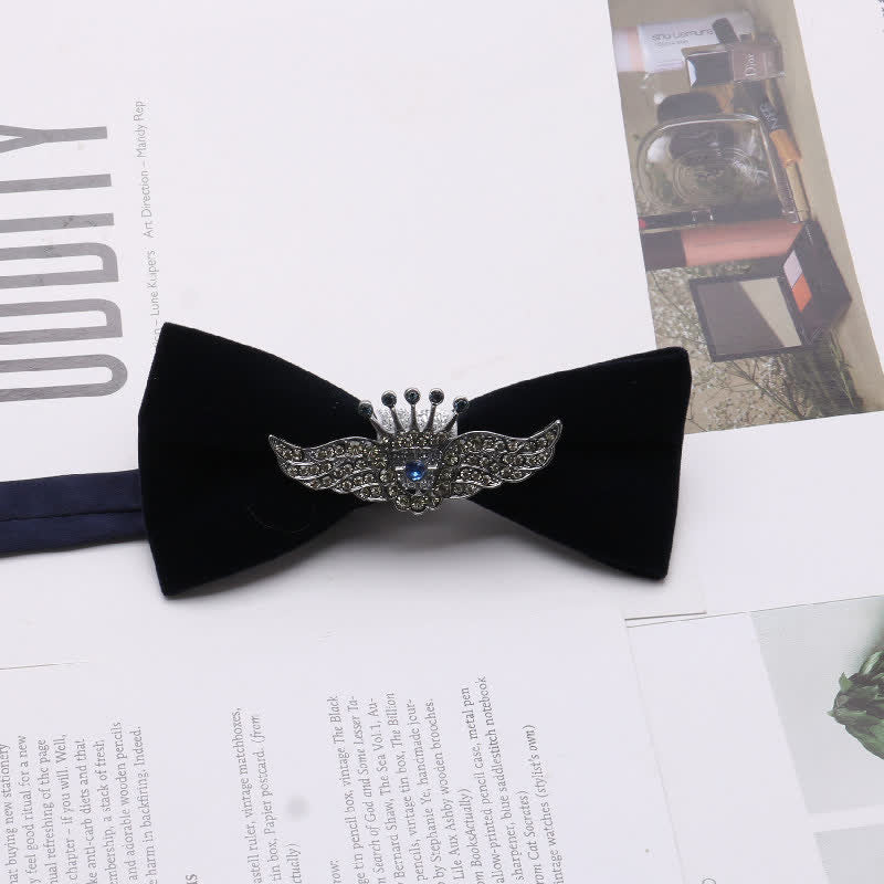 Men's Graceful Velvet Decorative Rhinestone Metal Bow Tie - Image 7