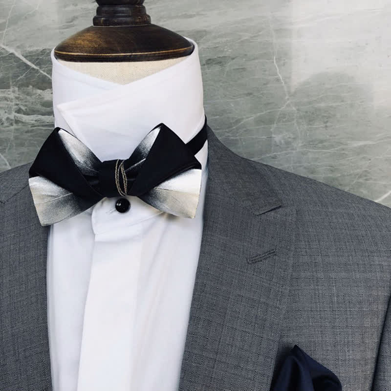Men's Gradient Black & White Feather Design Bow Tie - Image 2