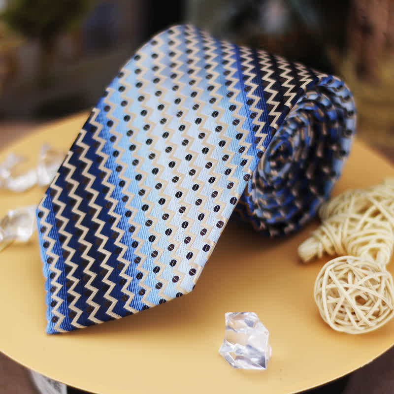 Men's Gradient Blue & Black Dots Zig-Zag Striped Necktie - Image 4
