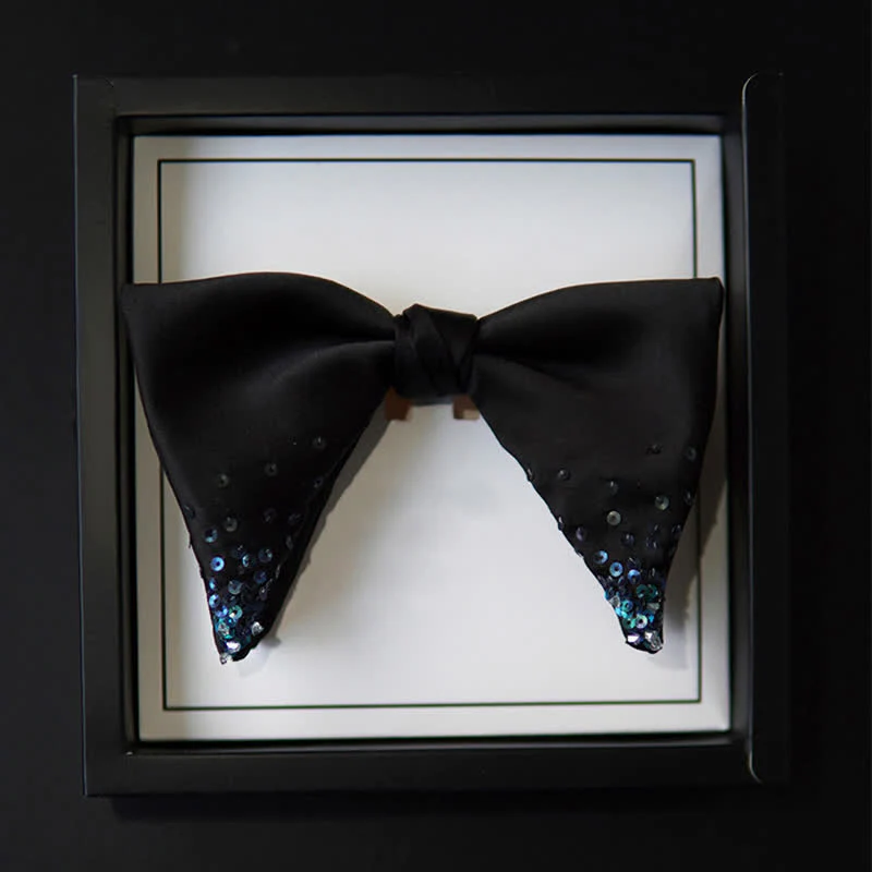 Men's Gradient Blue Sequin Oversized Pointed Bow Tie - Image 3
