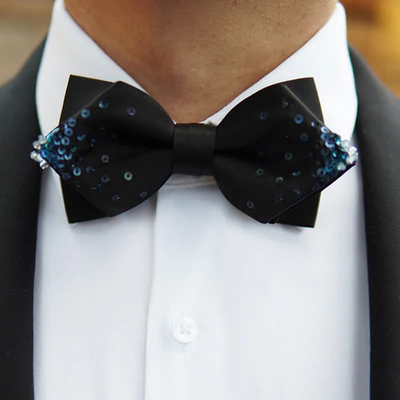 Men's Gradient Blue Sequin Pointy Bow Tie - Image 2