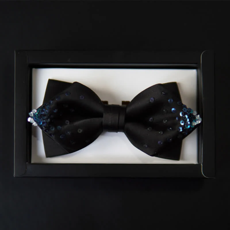 Men's Gradient Blue Sequin Pointy Bow Tie - Image 3