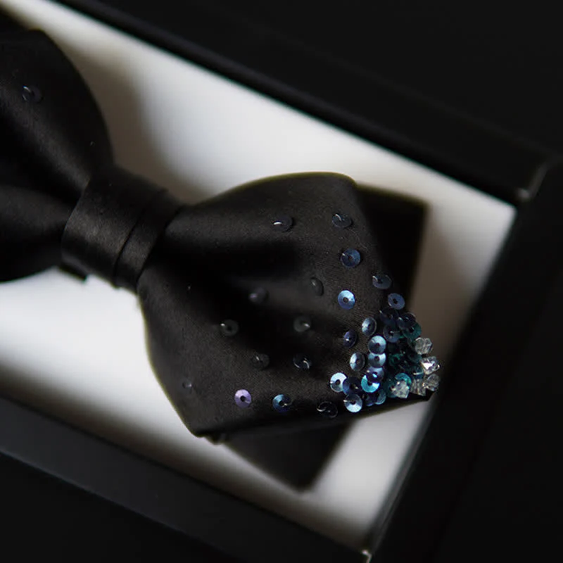 Men's Gradient Blue Sequin Pointy Bow Tie - Image 4