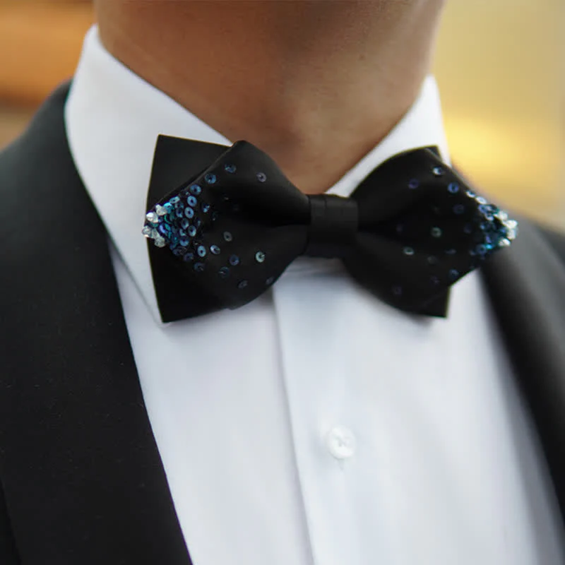 Men's Gradient Blue Sequin Pointy Bow Tie - Image 6