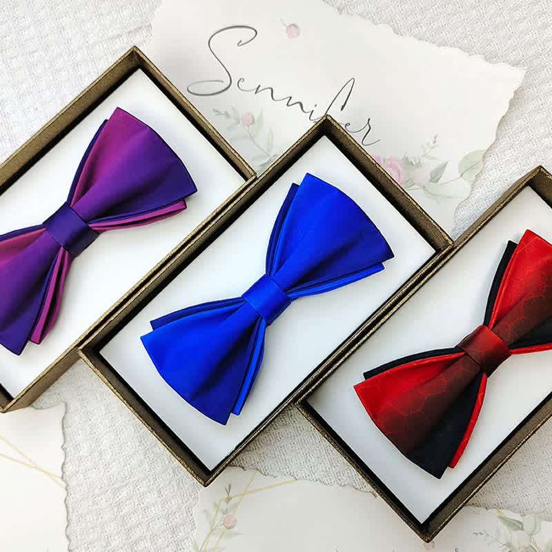 Men's Gradient Colors Double Layers Groom Bow Tie - Image 2