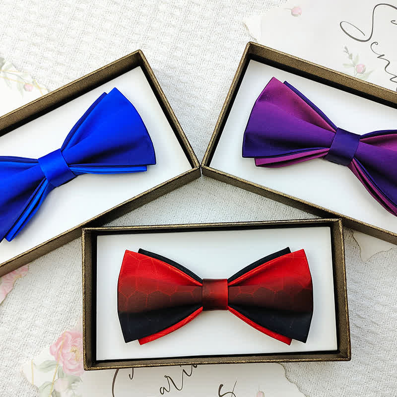 Men's Gradient Colors Double Layers Groom Bow Tie - Image 5