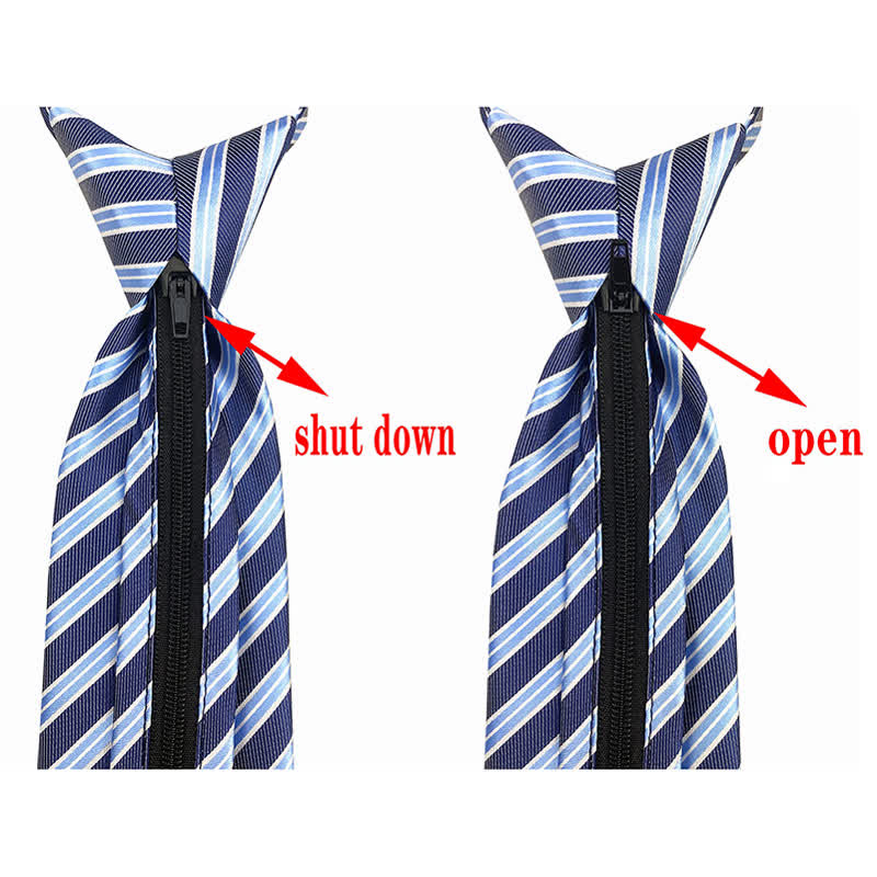 Men's Gradient Navy Blue Zipper Tie Plaid Necktie - Image 8