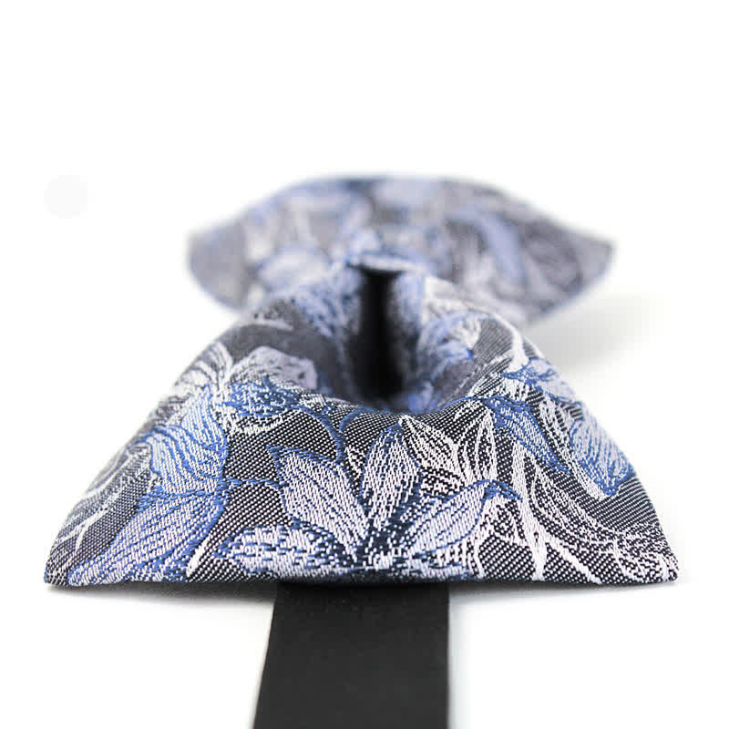 Men's Gray & Blue Flower Leaves Silk Bow Tie - Image 4