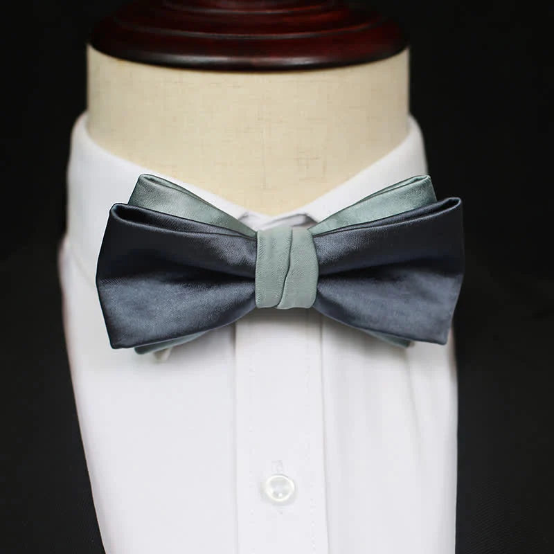 Men's Gray-Blue Pale Green Double Layered Bow Tie - Image 4
