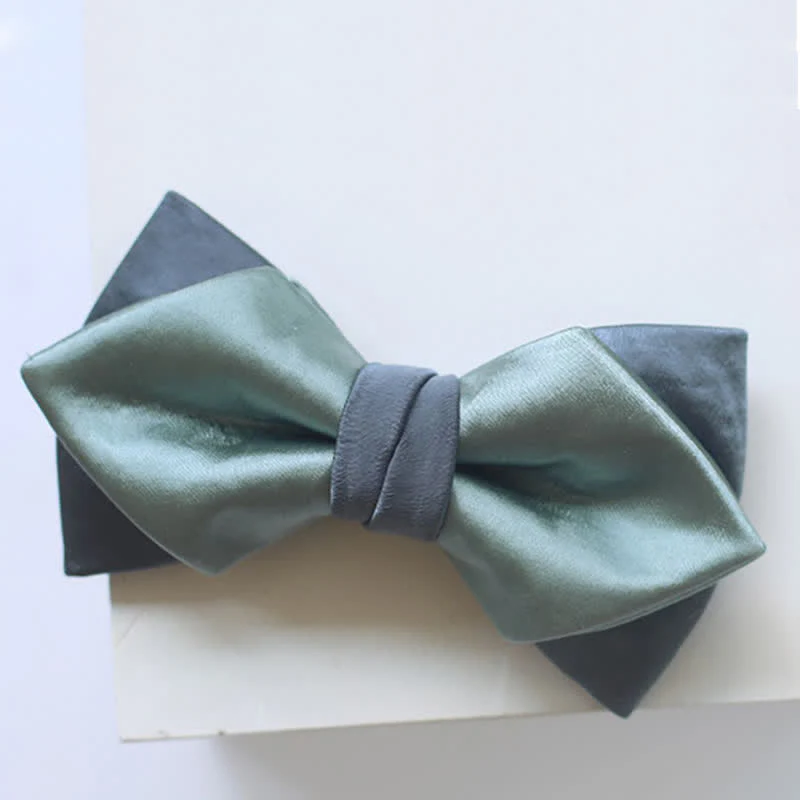 Men's Gray-Blue Pale Green Double Layered Bow Tie - Image 7