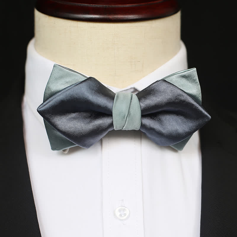 Men's Gray-Blue Pale Green Double Layered Bow Tie - Image 9