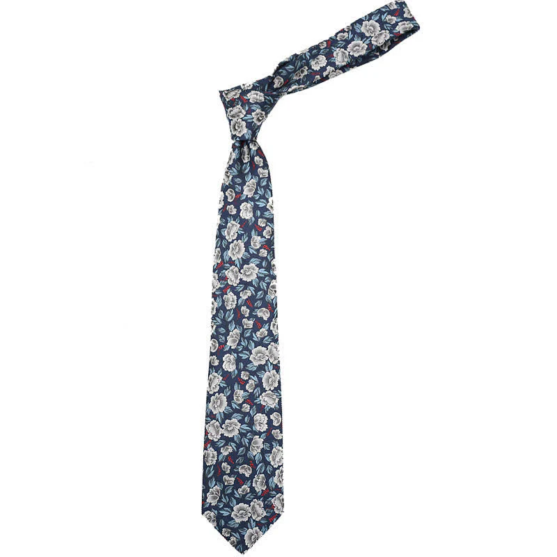 Men's Gray & Navy Flroal Design Casual Business Necktie - Image 3