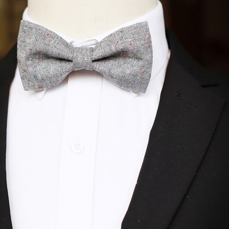 Men's Gray Palette Colorful Dots Linen Bow Tie - Image 2
