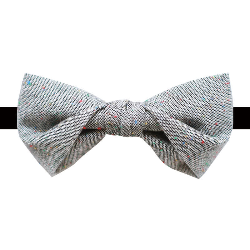 Men's Gray Palette Colorful Dots Linen Bow Tie - Image 5