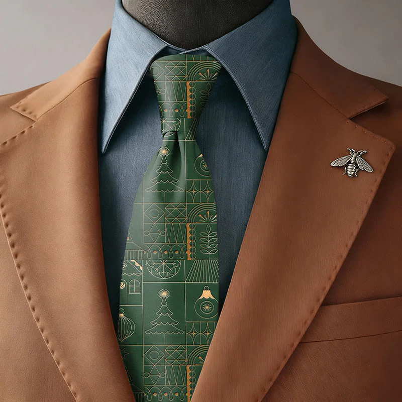 Men's Green Christmas Simple Line Pattern Necktie