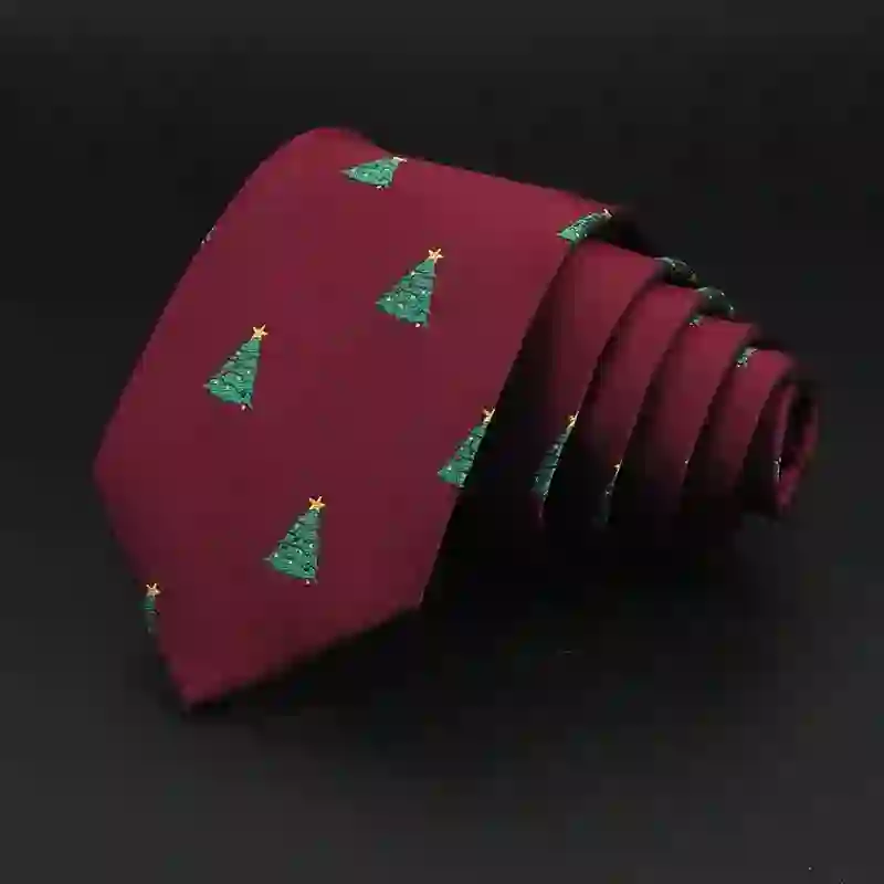 Men's Green Christmas Trees Festive Design Necktie - Image 2