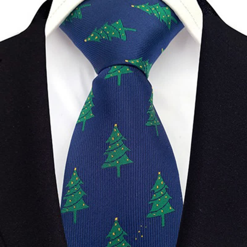 Men's Green Christmas Trees Festive Design Necktie - Image 3