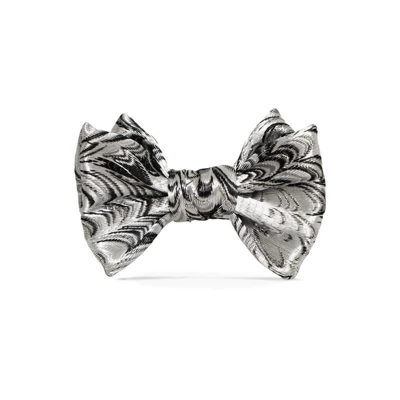 Men's Handmade Shiny Silver Gray Pattern Bow Tie - Image 2