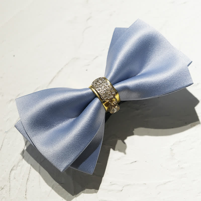 Men's Haze Blue Rhinestone Gold Decor Bow Tie - Image 2