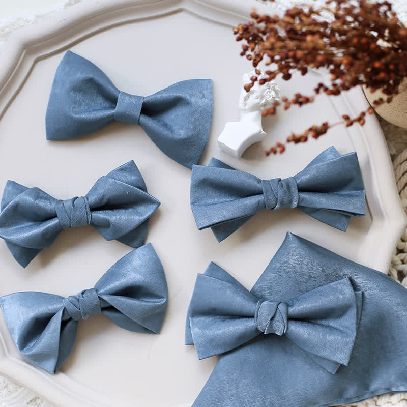 Men's Haze Blue Solid Color Fresh Bow Tie - Image 2