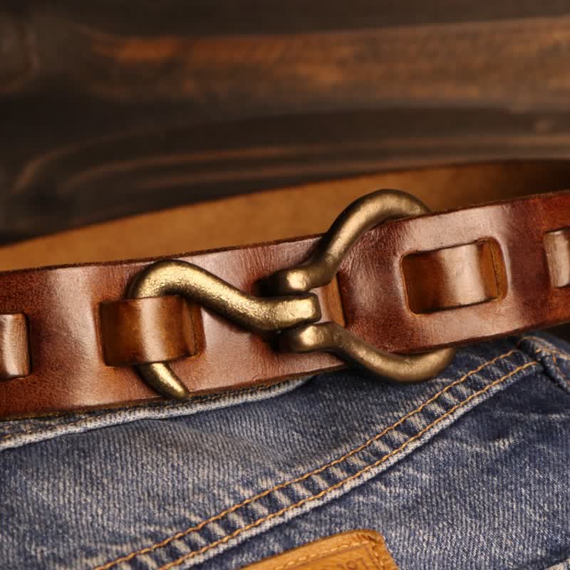 Men's Heavy Duty Retro Hook Buckle Cavalry Leather Belt - Image 3