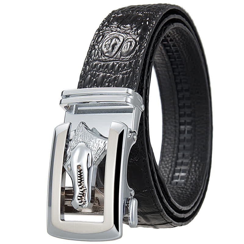 Men's Hollow Automatic Buckle Crocodile Print Leather Belt - Image 10