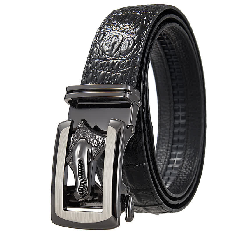Men's Hollow Automatic Buckle Crocodile Print Leather Belt - Image 13