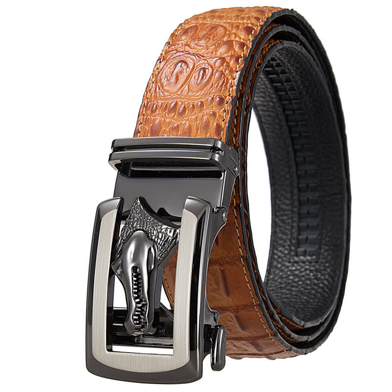 Men's Hollow Automatic Buckle Crocodile Print Leather Belt - Image 14