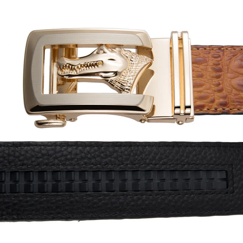 Men's Hollow Automatic Buckle Crocodile Print Leather Belt - Image 6