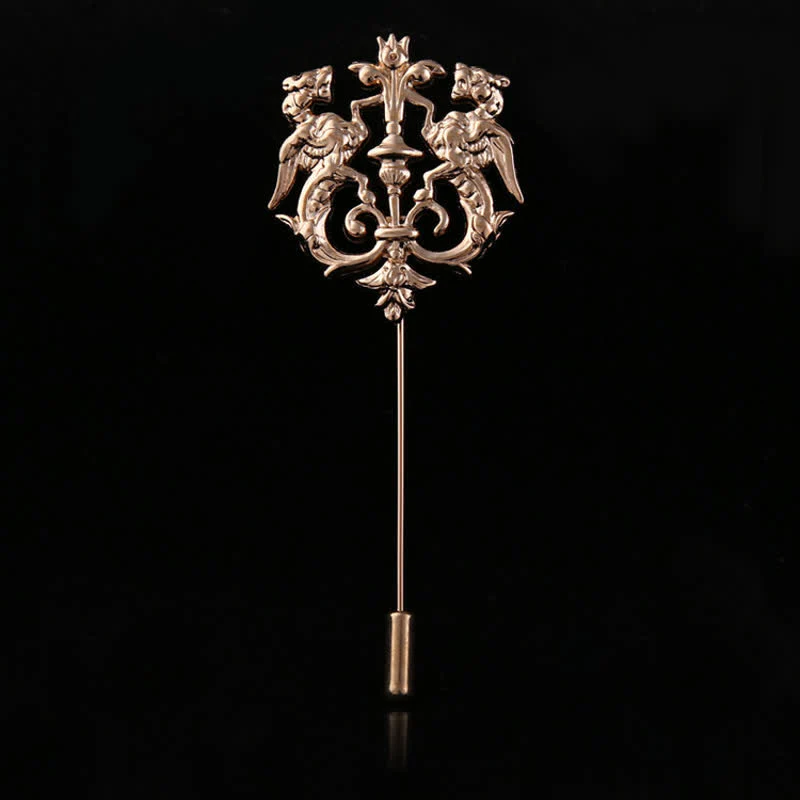 Men's Hollow Double Lion Brooch Pin - Image 4