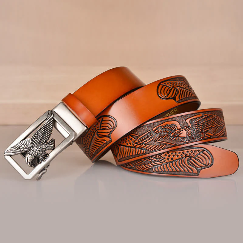 Men's Hollow Eagle Buckle Embossed Leather Belt - Image 14