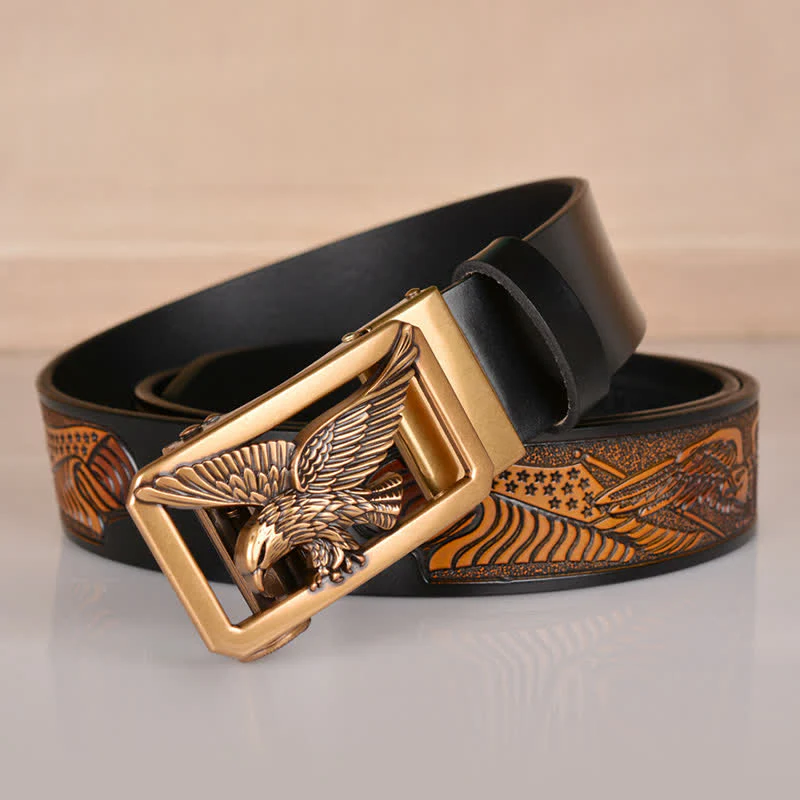 Men's Hollow Eagle Buckle Embossed Leather Belt - Image 16