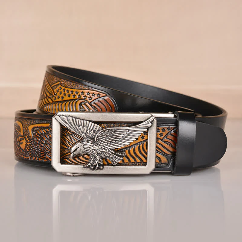 Men's Hollow Eagle Buckle Embossed Leather Belt - Image 20