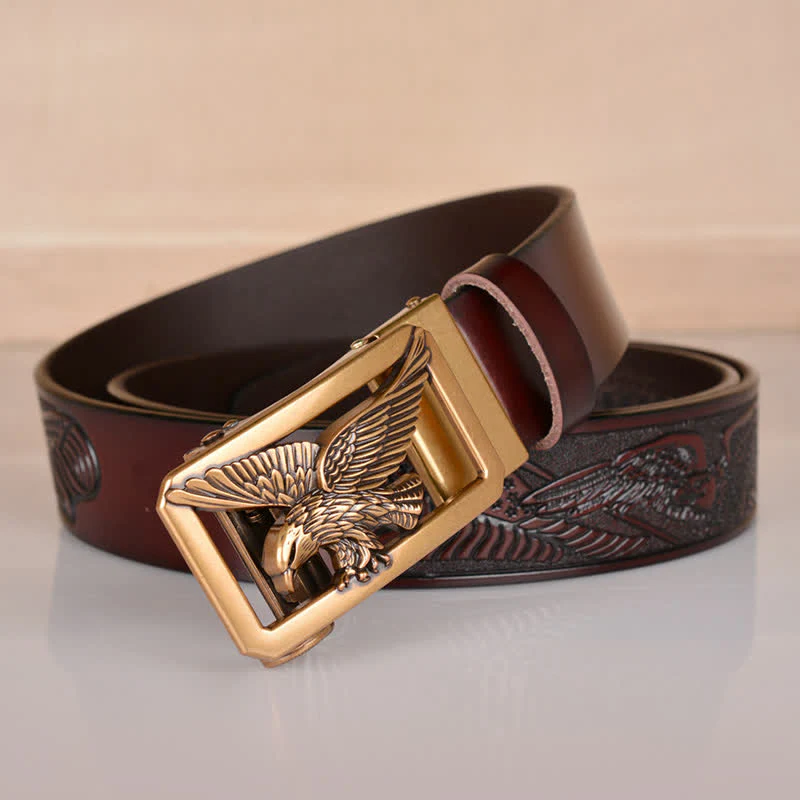 Men's Hollow Eagle Buckle Embossed Leather Belt - Image 24