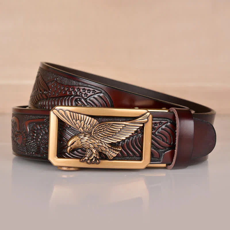 Men's Hollow Eagle Buckle Embossed Leather Belt - Image 25