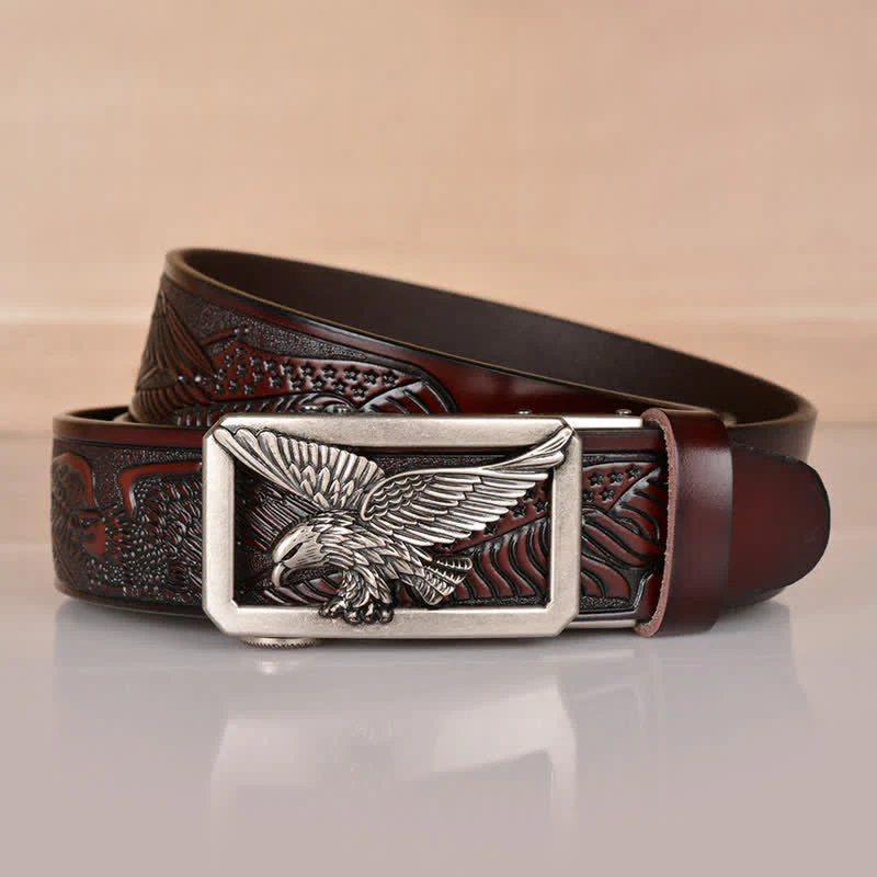 Men's Hollow Eagle Buckle Embossed Leather Belt - Image 28