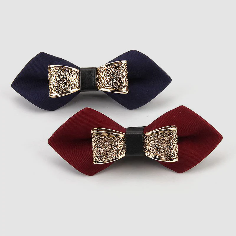 Men's Hollow Golden Flower Pointy Bow Tie - Image 3