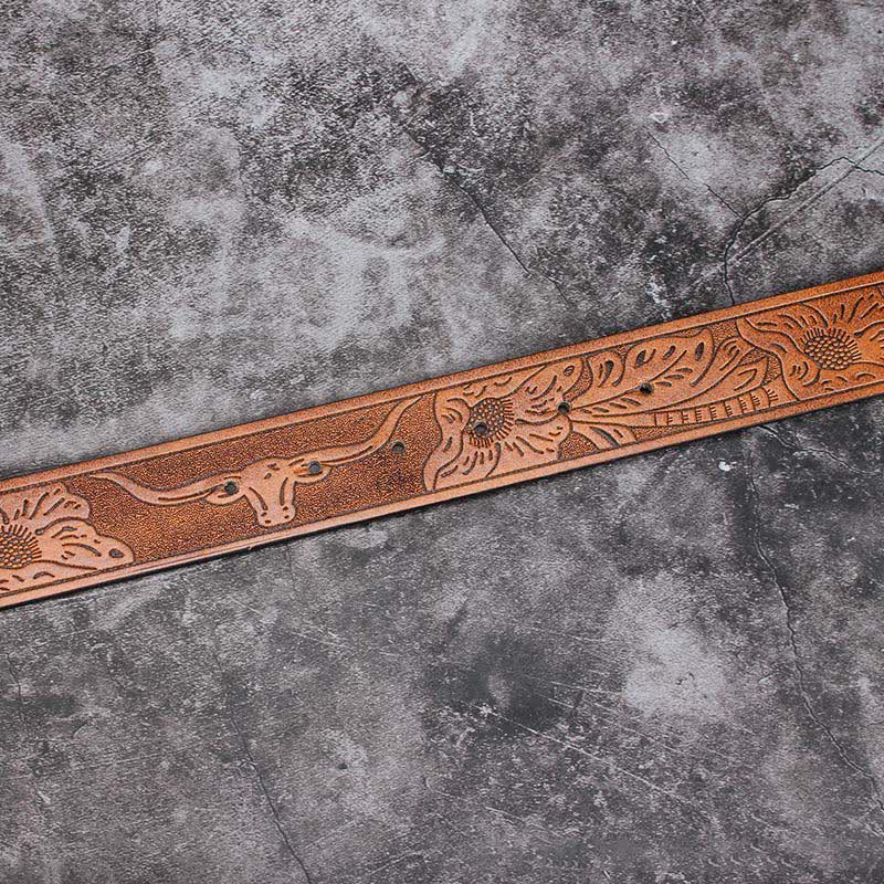 Men's Hollow Out Buckle Turquoise Inlaid Leather Belt - Image 17