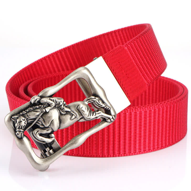 Men's Horse Riding Hollow Automatic Buckle Nylon Belt - Image 21