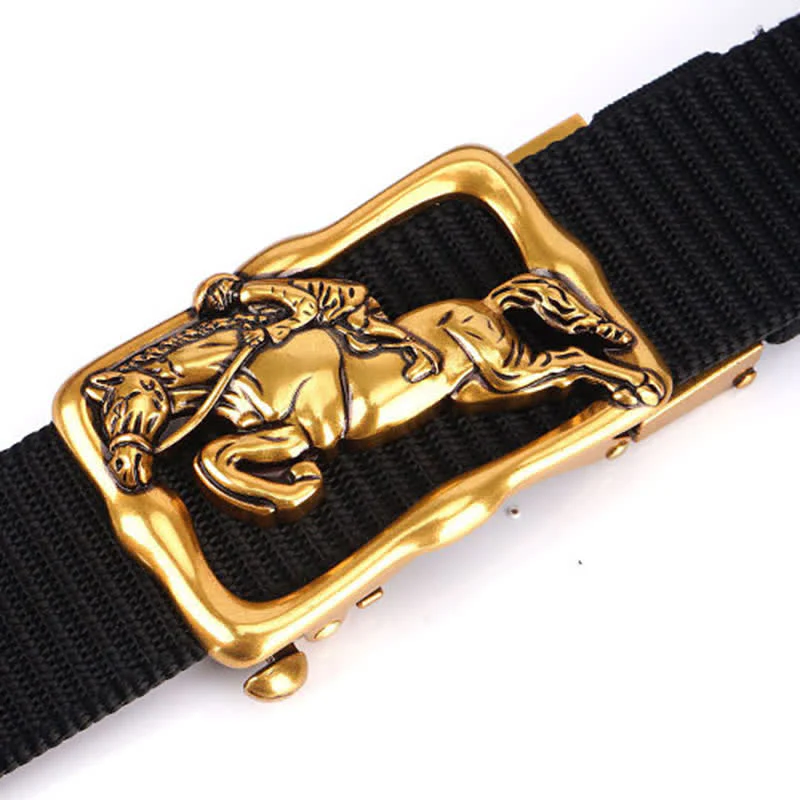 Men's Horse Riding Hollow Automatic Buckle Nylon Belt - Image 5