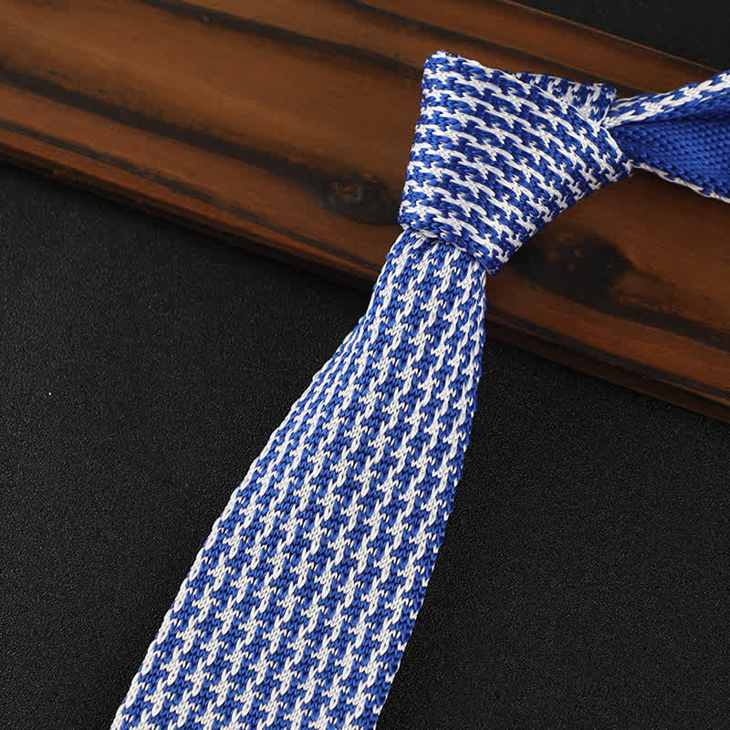 Men's Houndstooth Plaid Knitted Necktie - Image 14