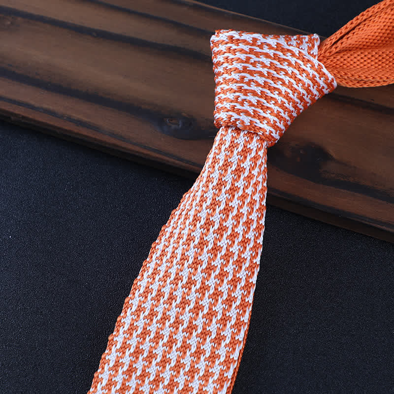 Men's Houndstooth Plaid Knitted Necktie - Image 6