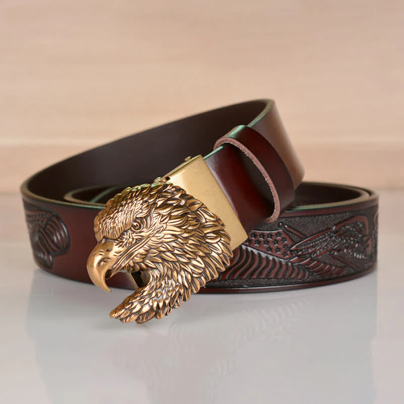 Men's Intricate Eagle Head Automatic Buckle Leather Belt - Image 13