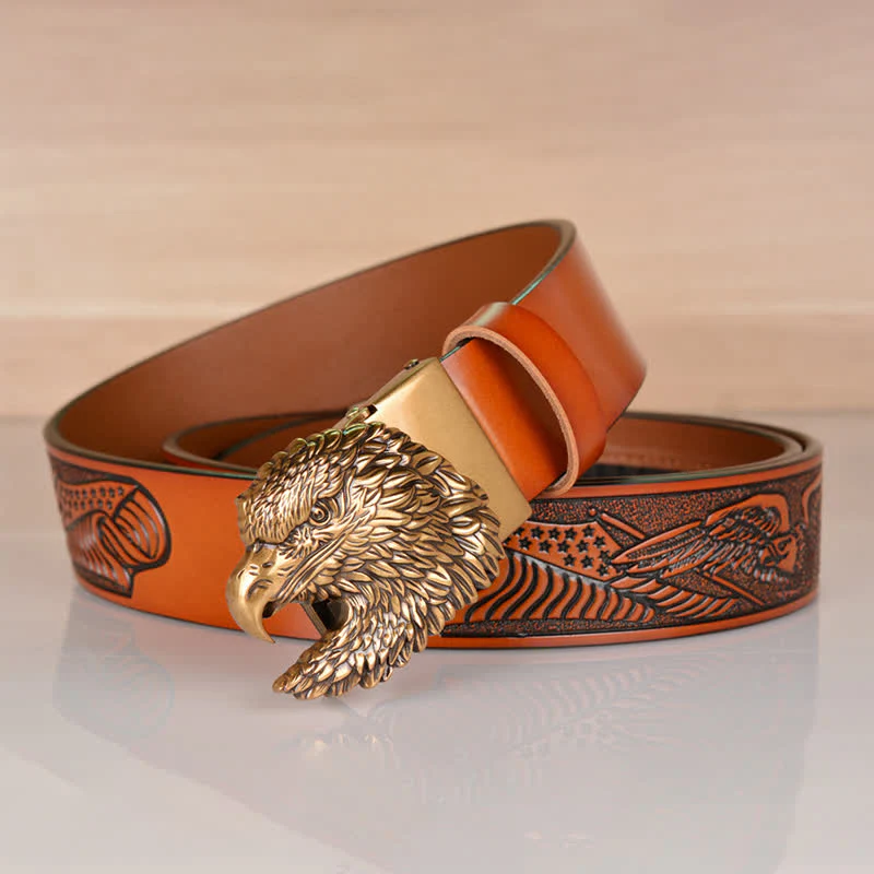 Men's Intricate Eagle Head Automatic Buckle Leather Belt - Image 15