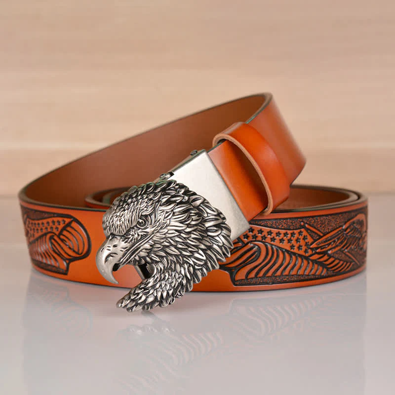 Men's Intricate Eagle Head Automatic Buckle Leather Belt - Image 25